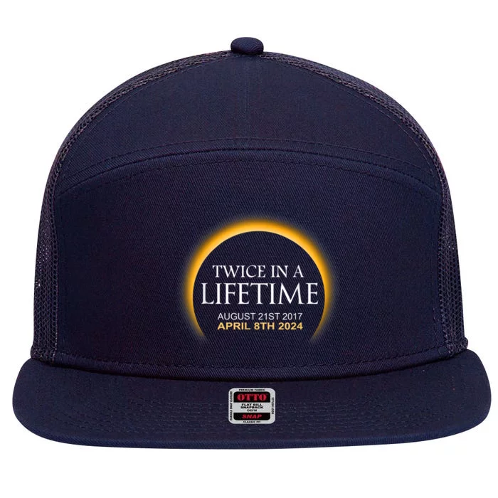 Solar Eclipse Twice In Lifetime 2024 7 Panel Mesh Trucker Snapback Hat