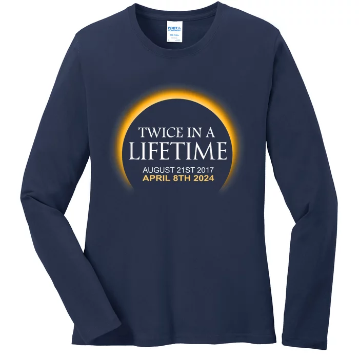 Solar Eclipse Twice In Lifetime 2024 Ladies Long Sleeve Shirt