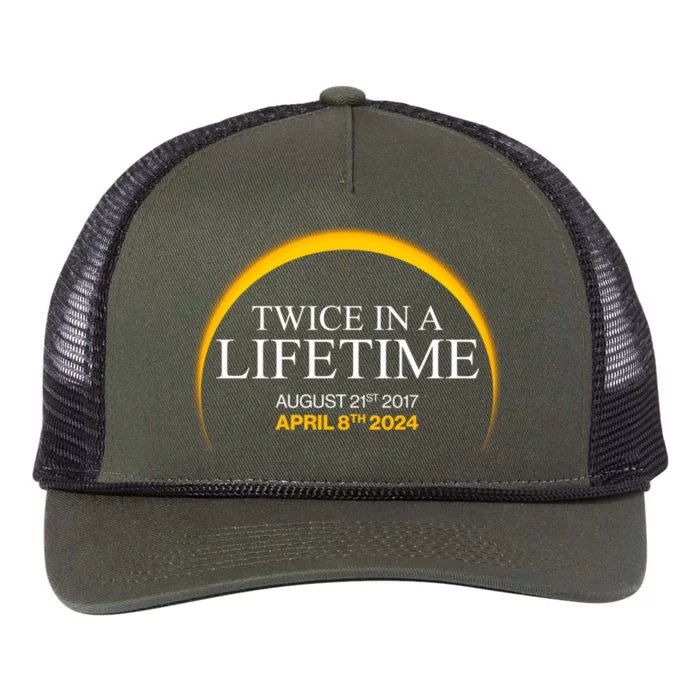 Solar Eclipse Twice In Lifetime 2024 Retro Rope Trucker Hat Cap