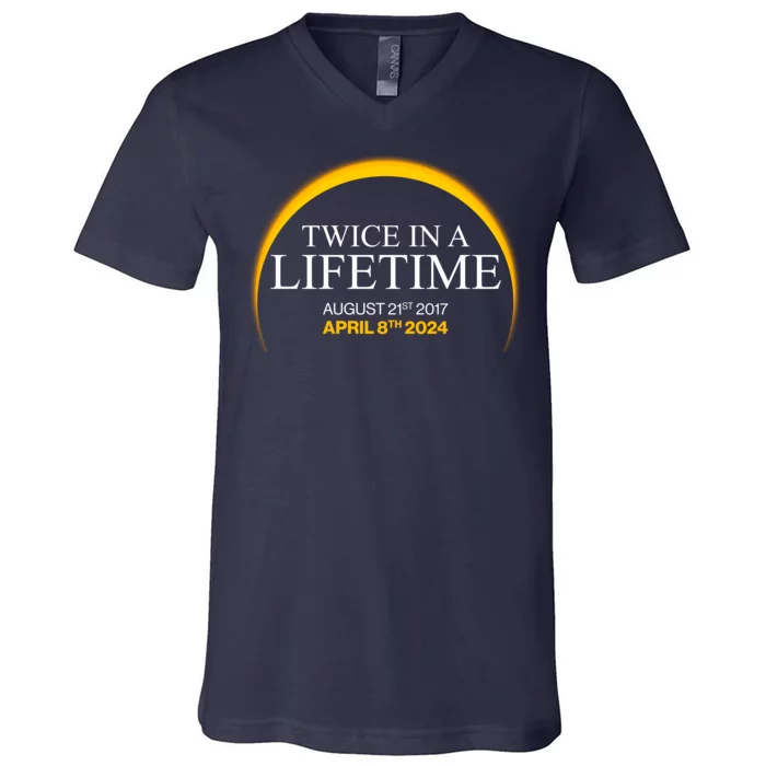 Solar Eclipse Twice In Lifetime 2024 V-Neck T-Shirt