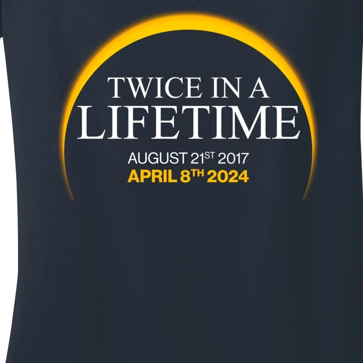 Solar Eclipse Twice In Lifetime 2024 Women's V-Neck T-Shirt