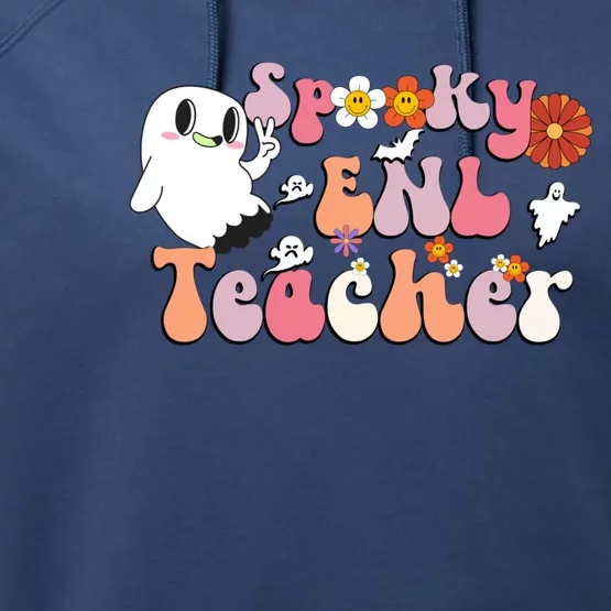 Spooky Enl Teacher Groovy Halloween English New Language Meaningful Gift Performance Fleece Hoodie