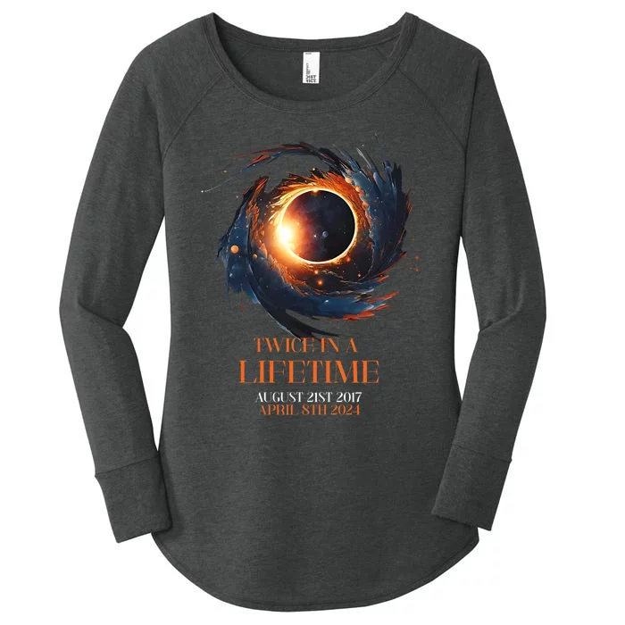 Solar Eclipse Twice In Lifetime 2024 Solar Eclipse Women's Perfect Tri Tunic Long Sleeve Shirt