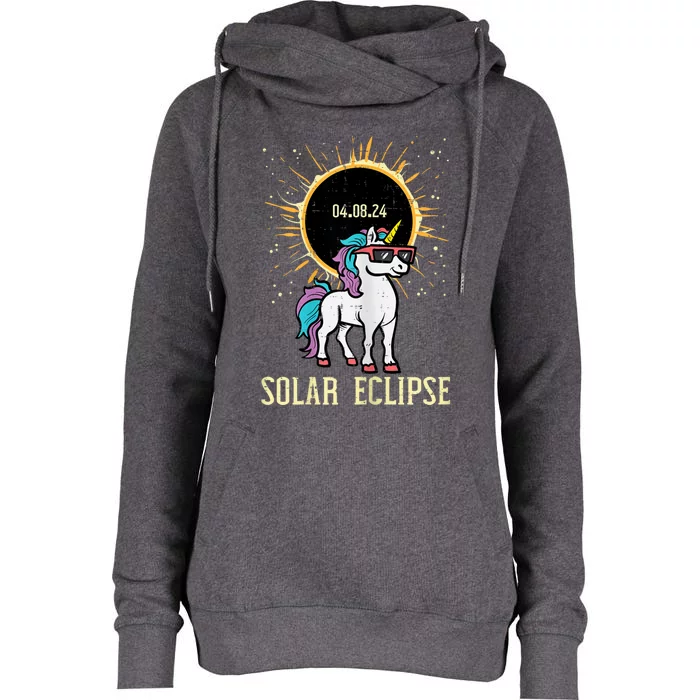 Solar Eclipse Unicorn 04.08.24 Teen Womens Funnel Neck Pullover Hood