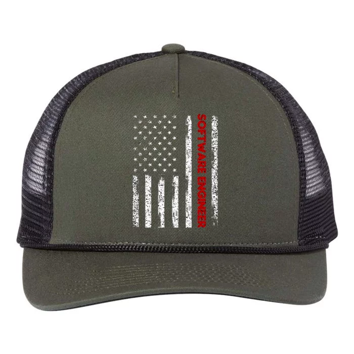 Software Engineer USA Flag Retro Rope Trucker Hat Cap