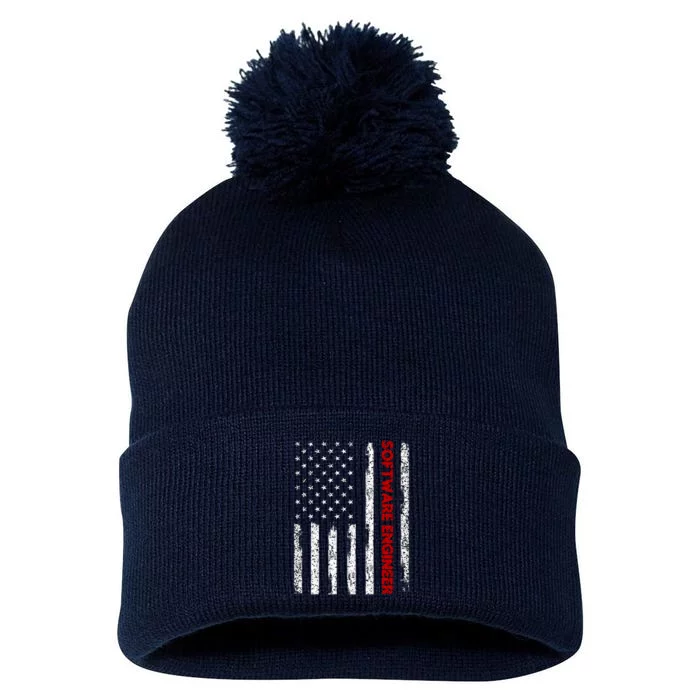 Software Engineer USA Flag Pom Pom 12in Knit Beanie