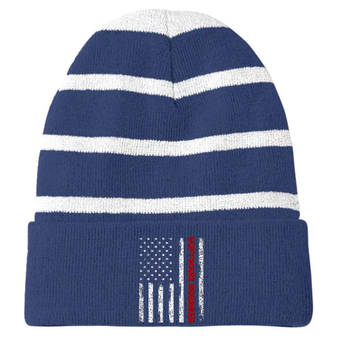 Software Engineer USA Flag Striped Beanie with Solid Band