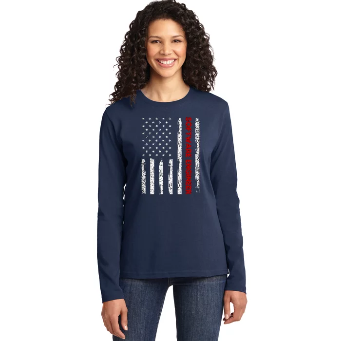 Software Engineer USA Flag Ladies Long Sleeve Shirt