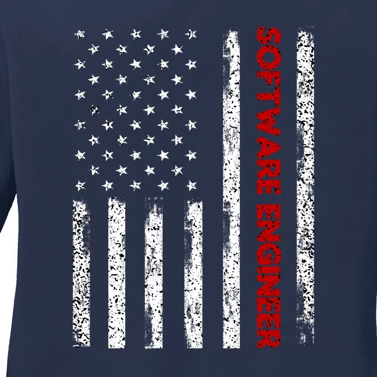 Software Engineer USA Flag Ladies Long Sleeve Shirt