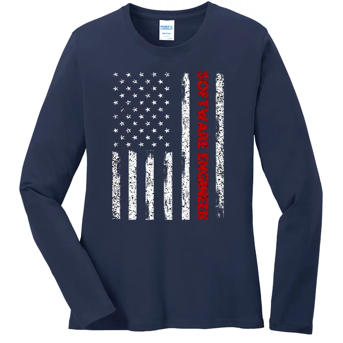 Software Engineer USA Flag Ladies Long Sleeve Shirt