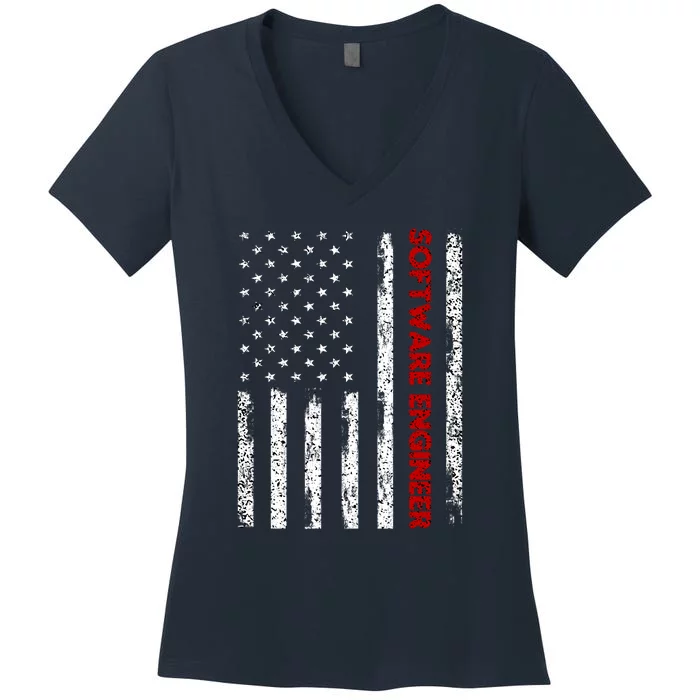 Software Engineer USA Flag Women's V-Neck T-Shirt