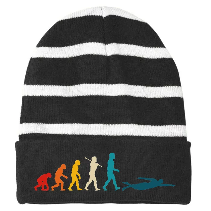 Swimmer Evolution Vintage Retro Funny Swimming Swim Striped Beanie with Solid Band