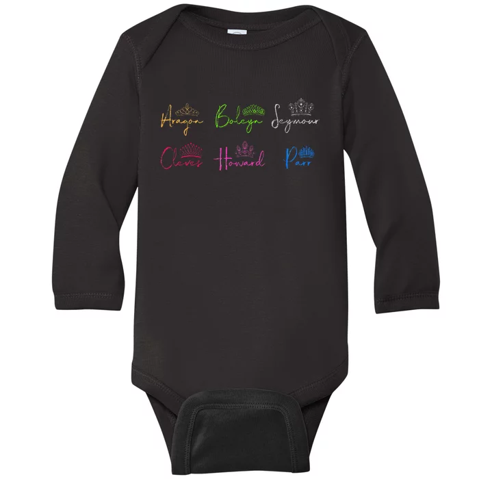 Six Ex Wives Of Henry Viii Signatures & Crowns Baby Long Sleeve Bodysuit