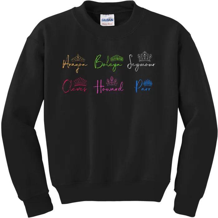 Six Ex Wives Of Henry Viii Signatures & Crowns Kids Sweatshirt