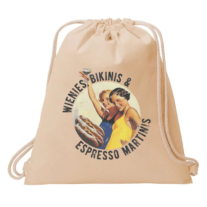 Summer Essentials Wienies Bikinis Espresso Martinis Drawstring Bag