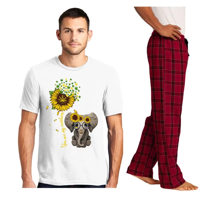 Sunflower Elephant Weed Leaf Canabis 420 Marijuana Pajama Set