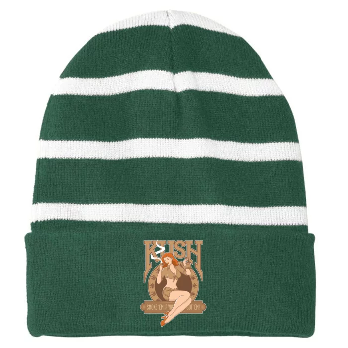 Sexy Lady Kush Smoke Marijuana Striped Beanie with Solid Band