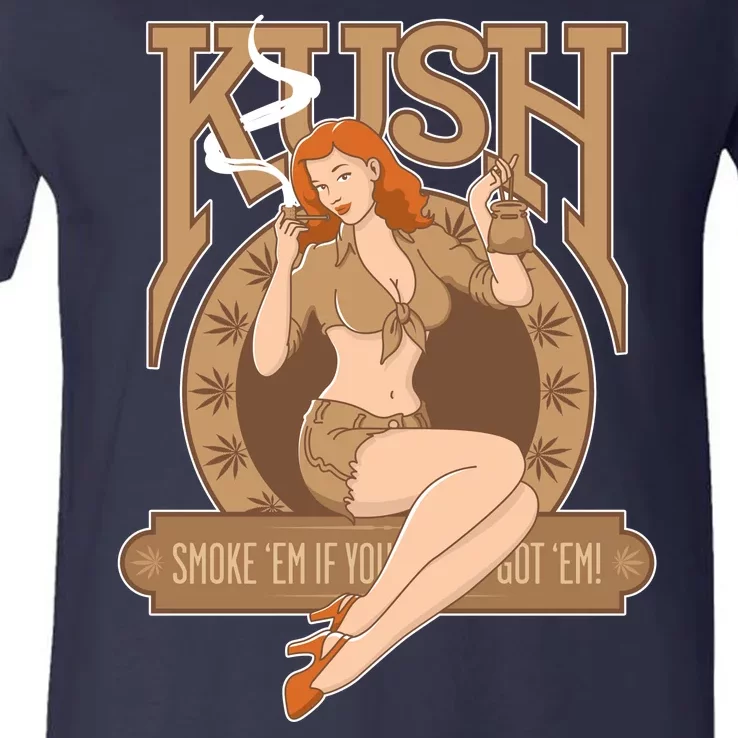 Sexy Lady Kush Smoke Marijuana V-Neck T-Shirt