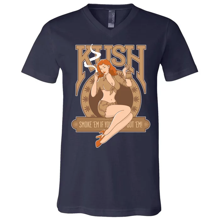 Sexy Lady Kush Smoke Marijuana V-Neck T-Shirt