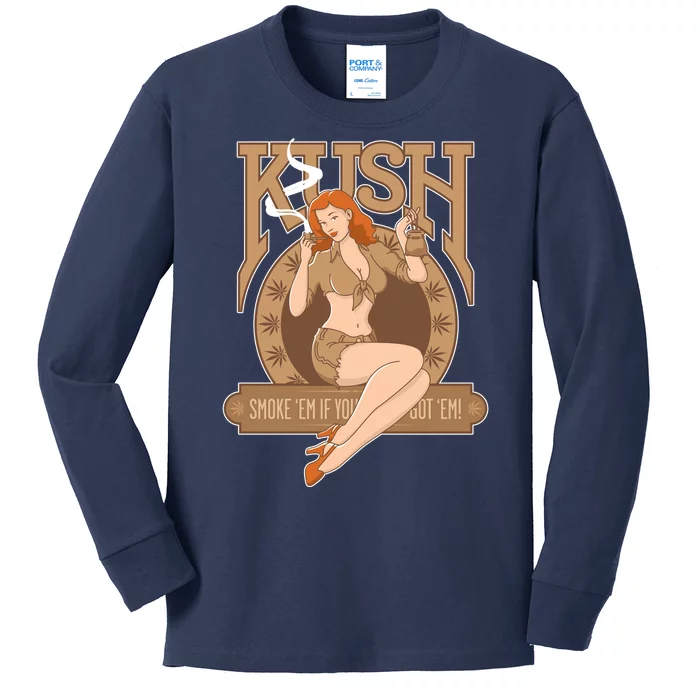 Sexy Lady Kush Smoke Marijuana Kids Long Sleeve Shirt