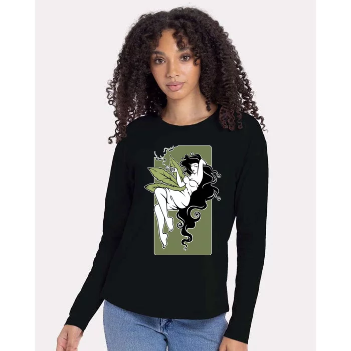 Sexy Lady Smoking Cannabis Dress Womens Cotton Relaxed Long Sleeve T-Shirt