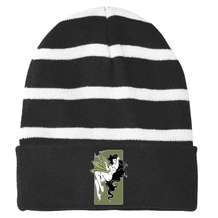 Sexy Lady Smoking Cannabis Dress Striped Beanie with Solid Band