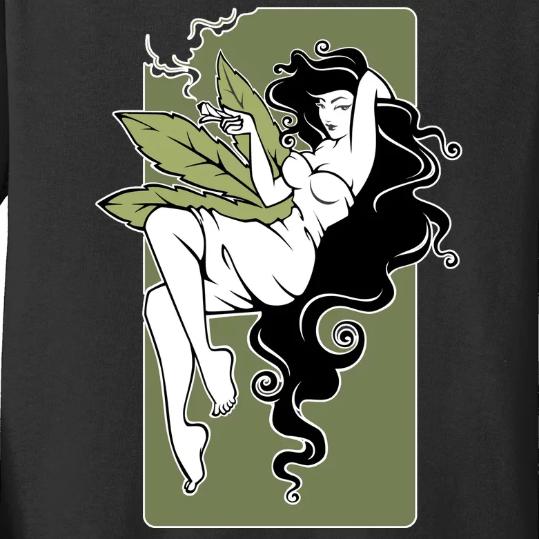 Sexy Lady Smoking Cannabis Dress Kids Long Sleeve Shirt