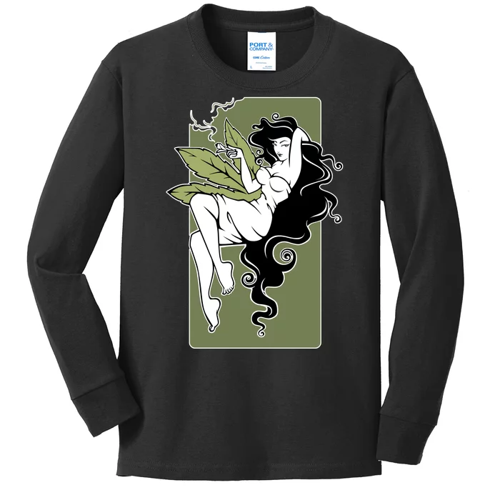 Sexy Lady Smoking Cannabis Dress Kids Long Sleeve Shirt