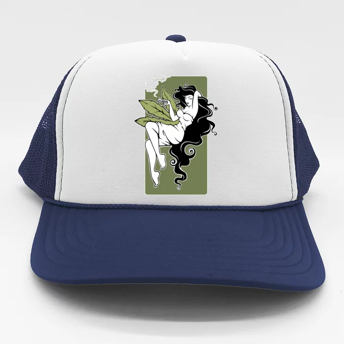 Sexy Lady Smoking Cannabis Dress Trucker Hat