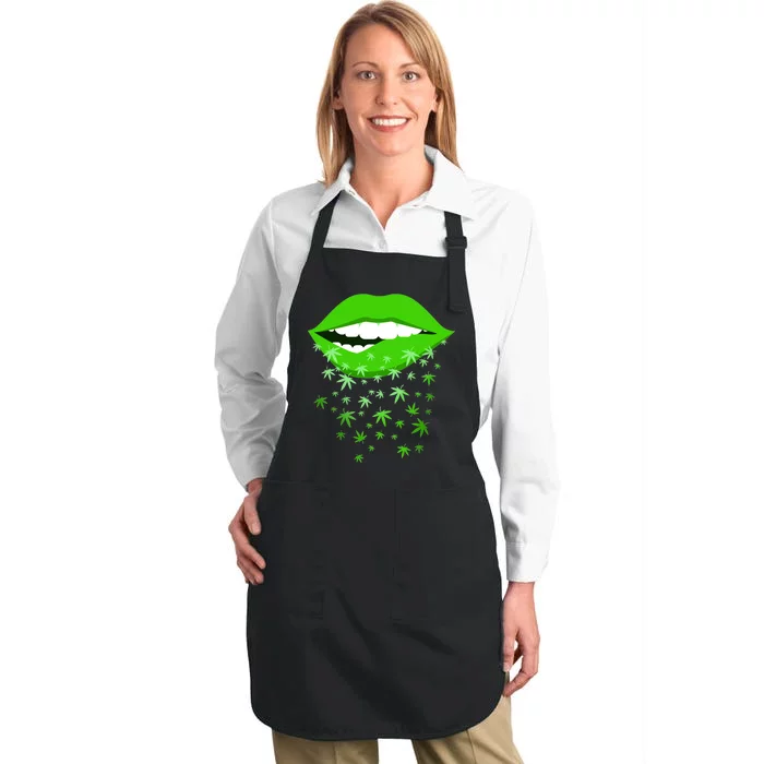 Sexy Lips Cannabis Marijuana Weed Full-Length Apron With Pocket