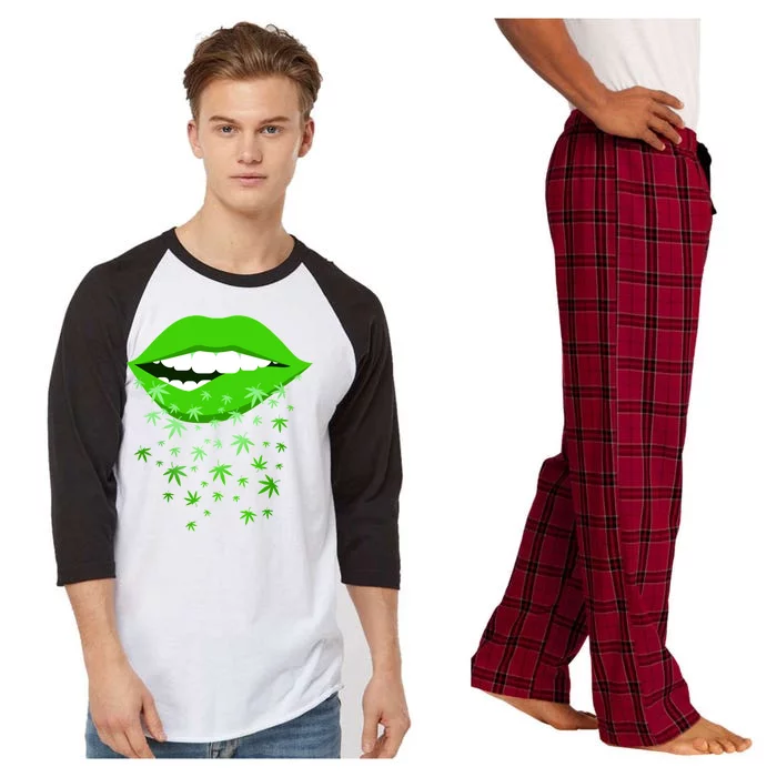 Sexy Lips Cannabis Marijuana Weed Raglan Sleeve Pajama Set