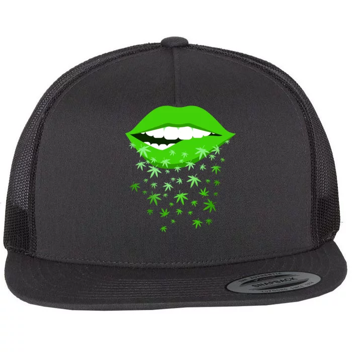 Sexy Lips Cannabis Marijuana Weed Flat Bill Trucker Hat