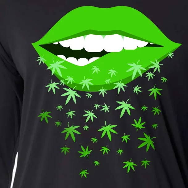 Sexy Lips Cannabis Marijuana Weed Cooling Performance Long Sleeve Crew