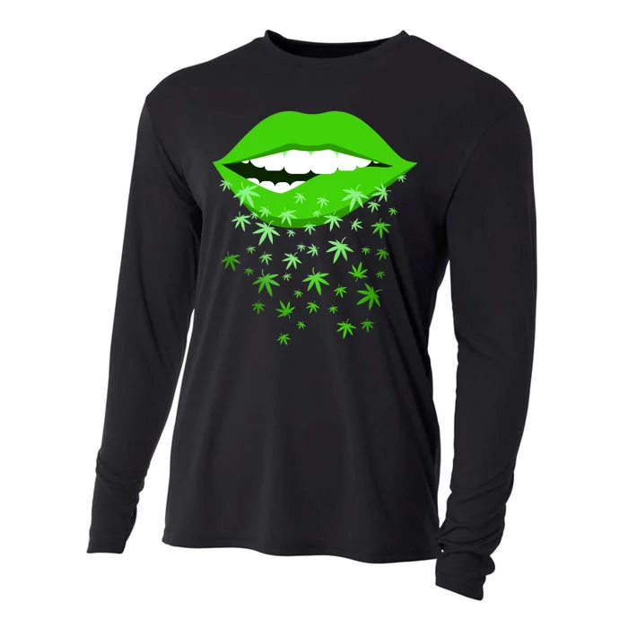 Sexy Lips Cannabis Marijuana Weed Cooling Performance Long Sleeve Crew