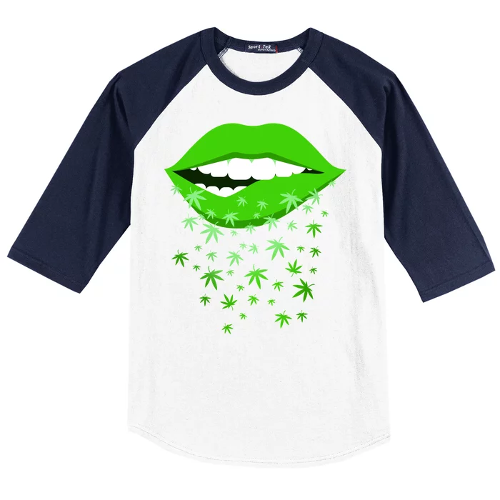 Sexy Lips Cannabis Marijuana Weed Baseball Sleeve Shirt