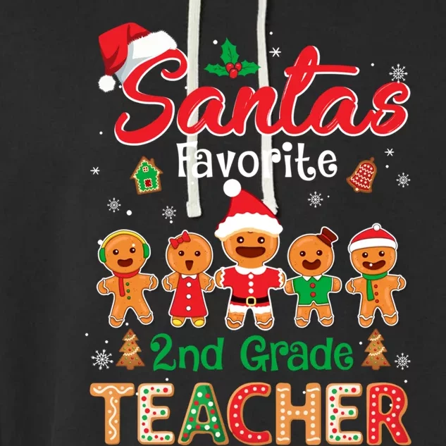 Santa's Favorite 2nd Grade Teacher Cookie Xmas Hat Christmas Funny Gift Garment-Dyed Fleece Hoodie