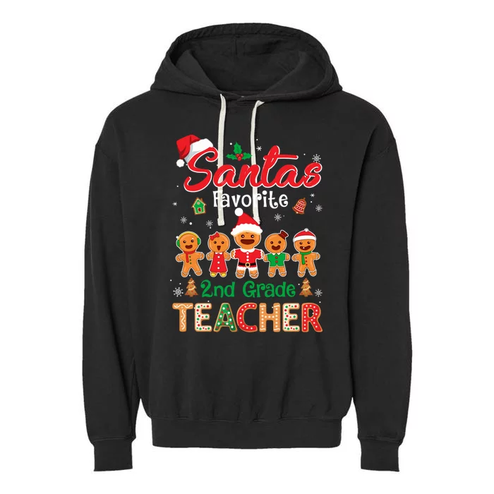 Santa's Favorite 2nd Grade Teacher Cookie Xmas Hat Christmas Funny Gift Garment-Dyed Fleece Hoodie