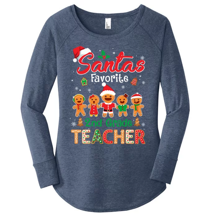 Santa's Favorite 2nd Grade Teacher Cookie Xmas Hat Christmas Funny Gift Women's Perfect Tri Tunic Long Sleeve Shirt