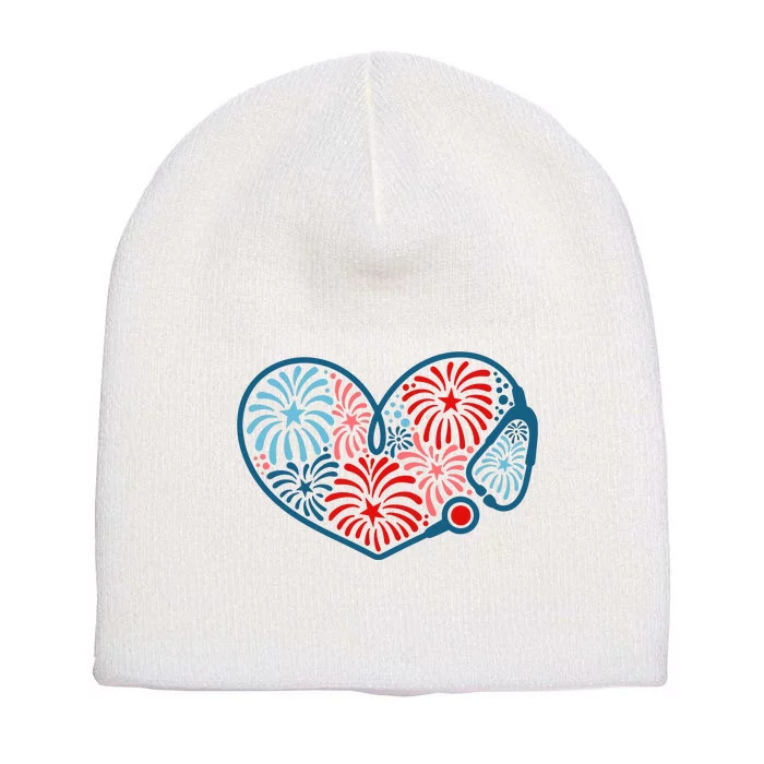 Stethoscope Fireworks 4th Of July Nurse Short Acrylic Beanie