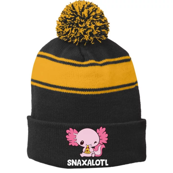 Snaxalotl Funny Axolotl Pizza Cute Axolotl Stripe Pom Pom Beanie