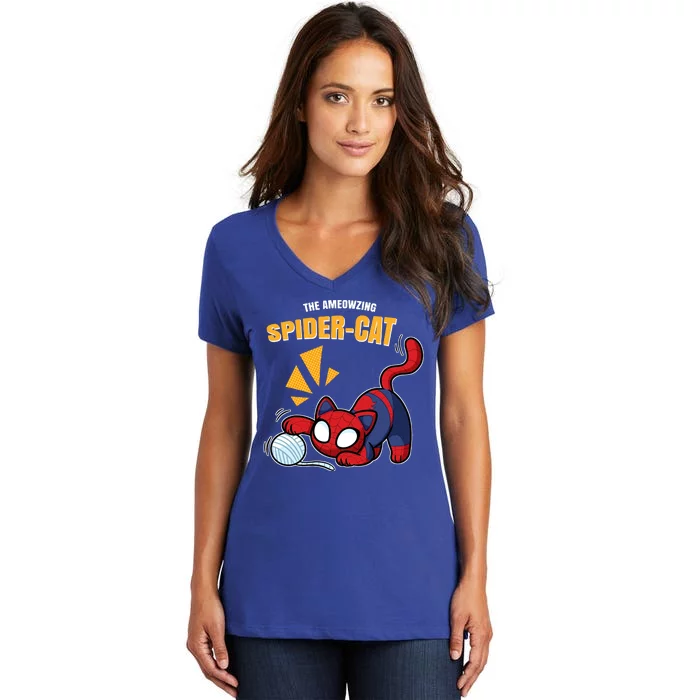 Spider Funny Amazing Spider Cat Meme Women's V-Neck T-Shirt