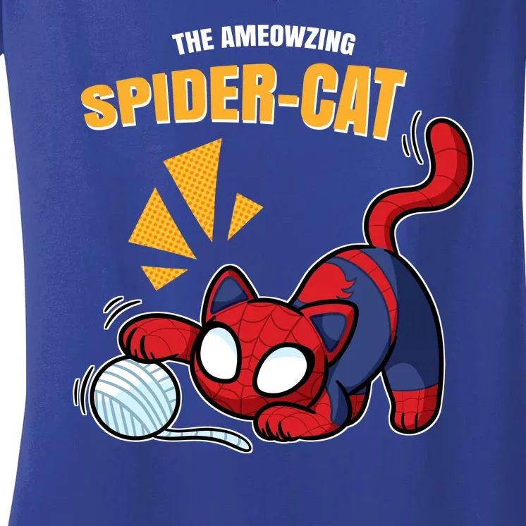 Spider Funny Amazing Spider Cat Meme Women's V-Neck T-Shirt