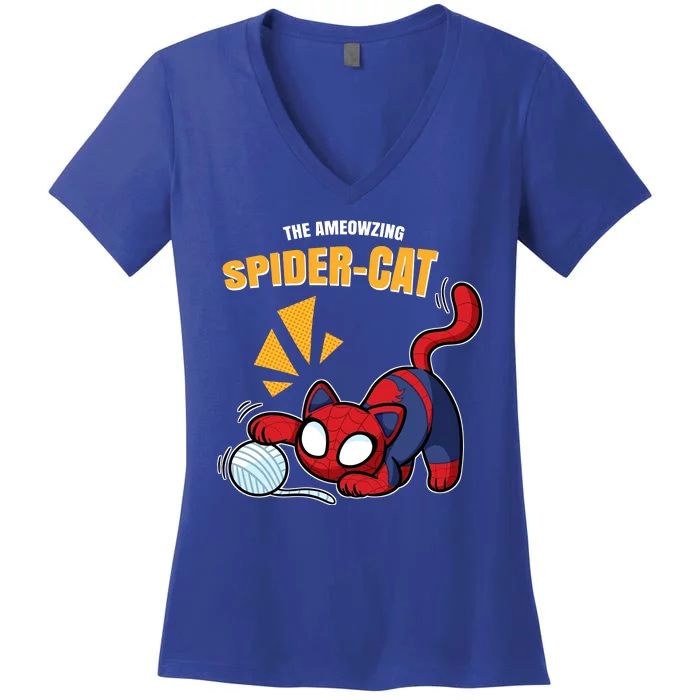 Spider Funny Amazing Spider Cat Meme Women's V-Neck T-Shirt