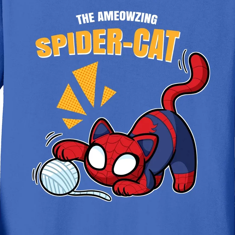 Spider Funny Amazing Spider Cat Meme Kids Long Sleeve Shirt