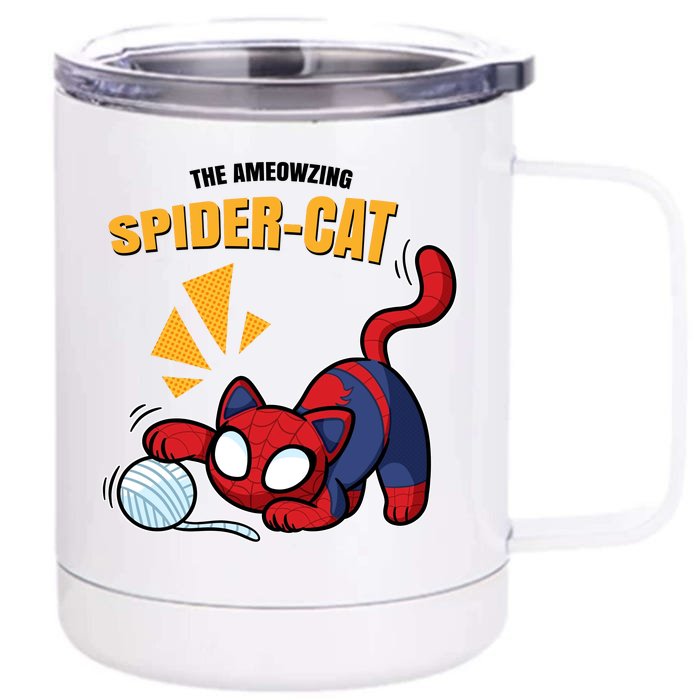 Spider Funny Amazing Spider Cat Meme Front & Back 12oz Stainless Steel Tumbler Cup