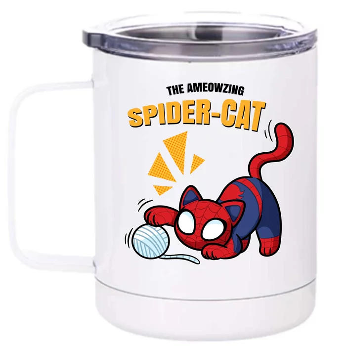 Spider Funny Amazing Spider Cat Meme Front & Back 12oz Stainless Steel Tumbler Cup