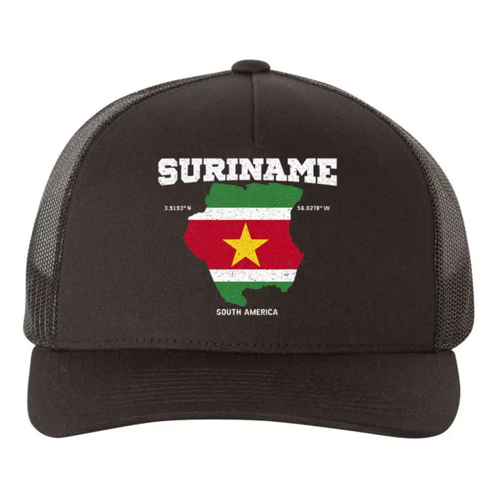 Suriname Flag And Map Suriname Coordinates Yupoong Adult 5-Panel Trucker Hat