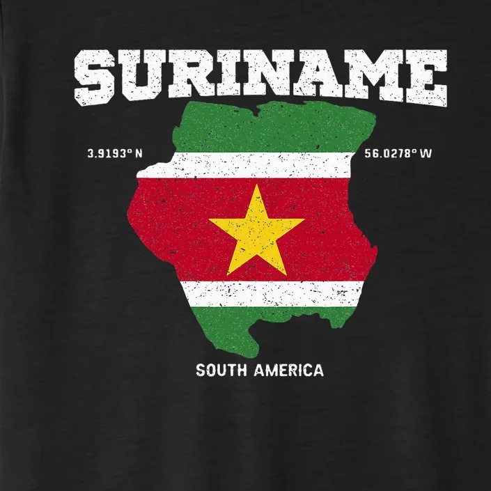 Suriname Flag And Map Suriname Coordinates ChromaSoft Performance T-Shirt