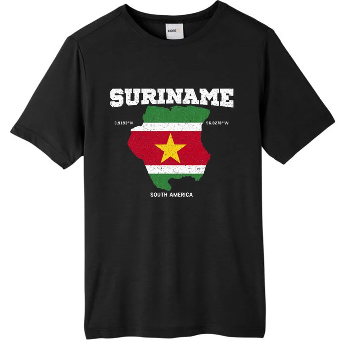 Suriname Flag And Map Suriname Coordinates ChromaSoft Performance T-Shirt