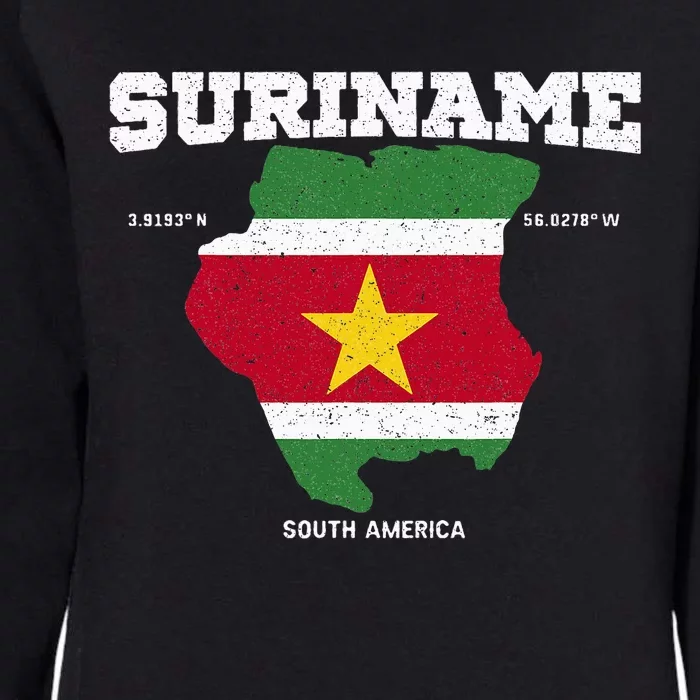 Suriname Flag And Map Suriname Coordinates Womens California Wash Sweatshirt